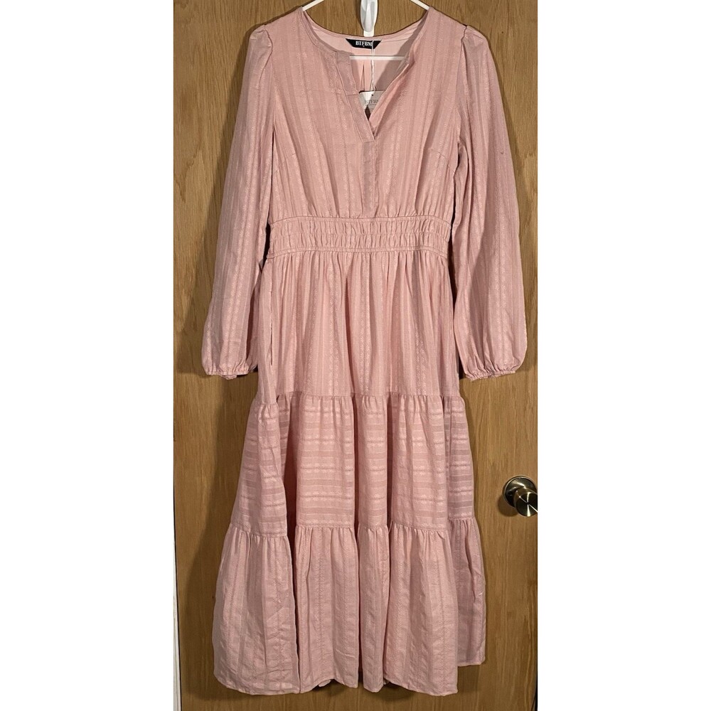 Women's Sm Boho Maxi Dress Long Sleeve Tiered Gauzy Cottage Coquette Romantic